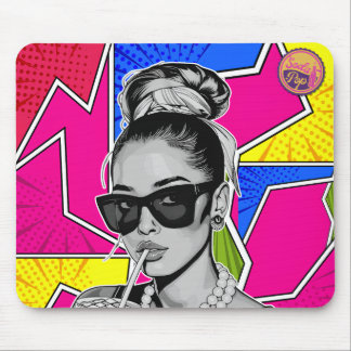 Pop Art Retrô Mulher Fashion Preto e Branco マウスパッド