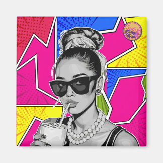 Pop Art Retrô Mulher Fashion Preto e Branco  マグネット