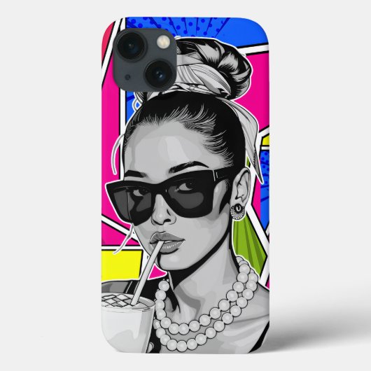 Pop Art Retrô Mulher Fashion Preto e Branco  Case-Mate iPhoneケース (裏面)