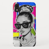 Pop Art Retrô Mulher Fashion Preto e Branco  Case-Mate iPhoneケース (裏面)