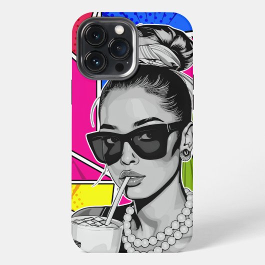 Pop Art Retrô Mulher Fashion Preto e Branco iPhoneケース (裏面)