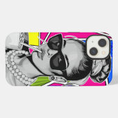 Pop Art Retrô Mulher Fashion Preto e Branco iPhoneケース (裏面横)