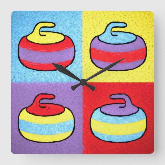Pop Art Rocks Curling Stone Design スクエア壁時計 (正面)