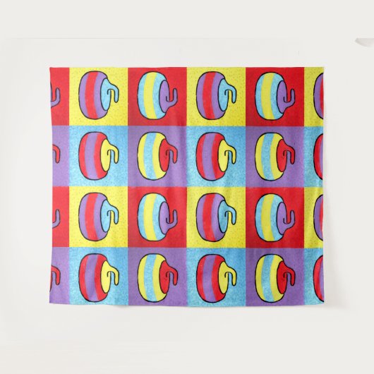 Pop Art Rocks Curling Stone Design タペストリー (正面(横))