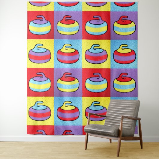 Pop Art Rocks Curling Stone Design タペストリー (インサイチュ)