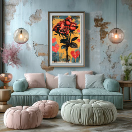 Pop Art Romántico: Ramo de Rosas フォトプリント