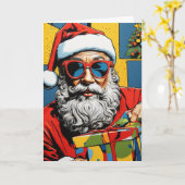 Pop Art Santa Card | Custom Collage Christmas  カード (黄色い花)
