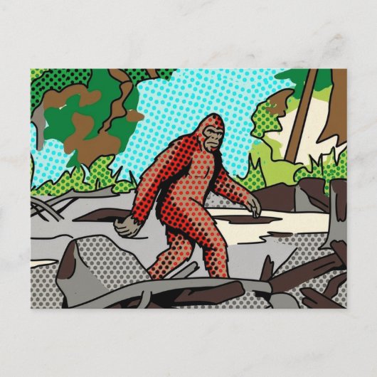 Pop Art Sasquatch Forest Comic Panel Graphic ポストカード (正面)