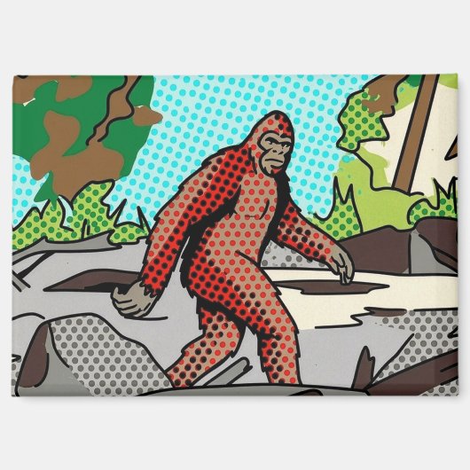 Pop Art Sasquatch Forest Comic Panel Graphic マグネット (正面)
