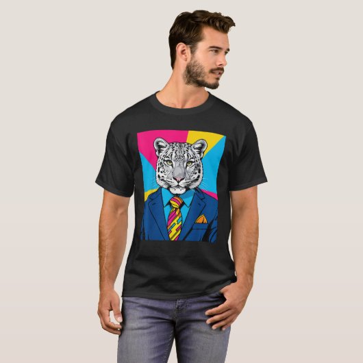 Pop Art Snow Leopard in Business Suit  Tシャツ (正面フル)