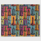 Pop Art Space Shuttle Pattern Wrapping Paper ラッピングペーパー (フラット)