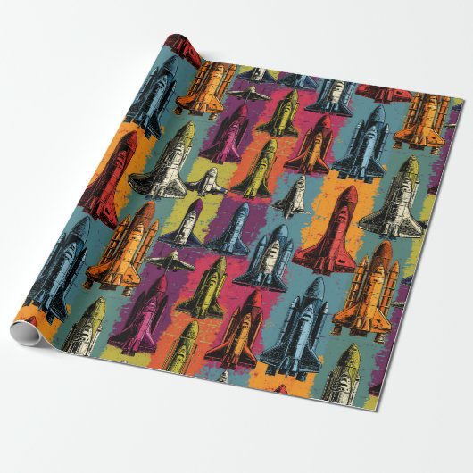 Pop Art Space Shuttle Pattern Wrapping Paper ラッピングペーパー (アンロールド)