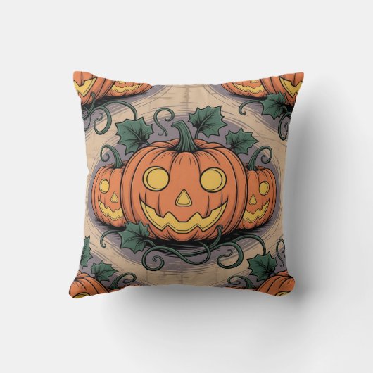 Pop Art Style Pumpkin & Ghost All-Over Pillow on P クッション (裏面)