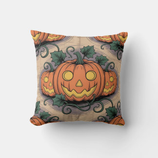 Pop Art Style Pumpkin & Ghost All-Over Pillow on P クッション