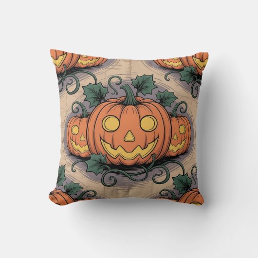 Pop Art Style Pumpkin & Ghost All-Over Pillow on P クッション (正面)