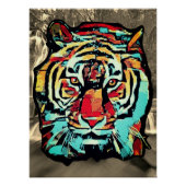 Pop art Tiger Sepia Background ポスター (正面)