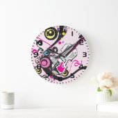 Pop Art Violin Abstract Musical Punk Rock ラージ壁時計 (ホーム)