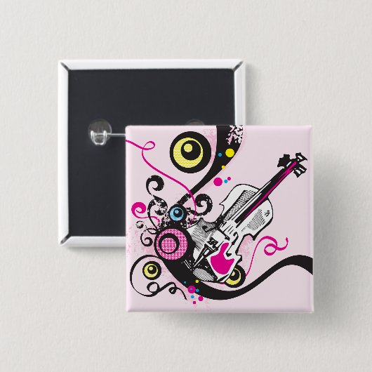 Pop Art Violin Abstract Musical Punk Rock 缶バッジ (正面&裏面)