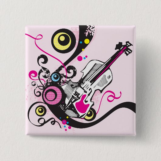 Pop Art Violin Abstract Musical Punk Rock 缶バッジ (正面)