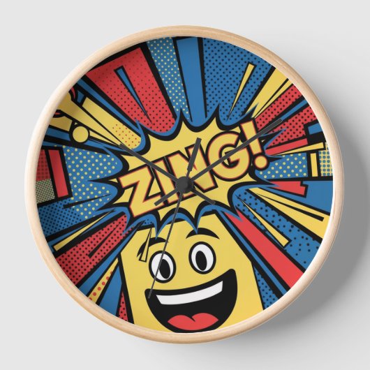 Pop Art Wall Clock – Bold Red, Yellow & Blue Desig 壁時計 (正面)