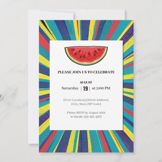 Pop Art Watermelon Party 招待状 (裏面)