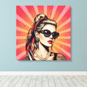 Pop Art Woman – Retro Chic キャンバスプリント (インサイチュ (ウッドフロア))