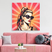 Pop Art Woman – Retro Chic キャンバスプリント (インサイチュ (リビング))