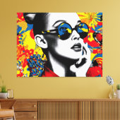 Pop art woman with sunglasses キャンバスプリント (インサイチュ (リビング))
