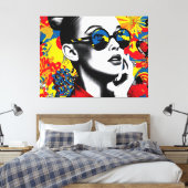 Pop art woman with sunglasses キャンバスプリント (インサイチュ (寝室))