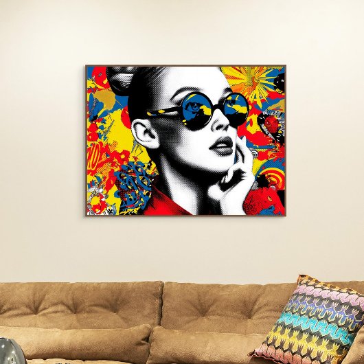 Pop art woman with sunglasses キャンバスプリント