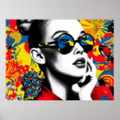 Pop art woman with sunglasses ポスター (正面)