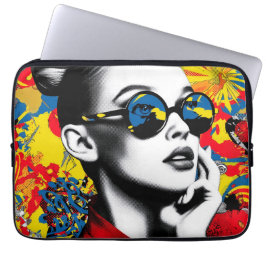 Pop art woman with sunglasses ラップトップスリーブ