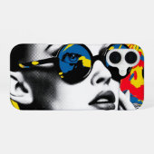 Pop art woman with sunglasses iPhone 16ケース (裏面横)