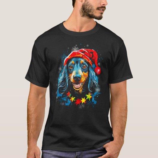 Pop Artist Dachshund Dog Christmas Tシャツ (正面)
