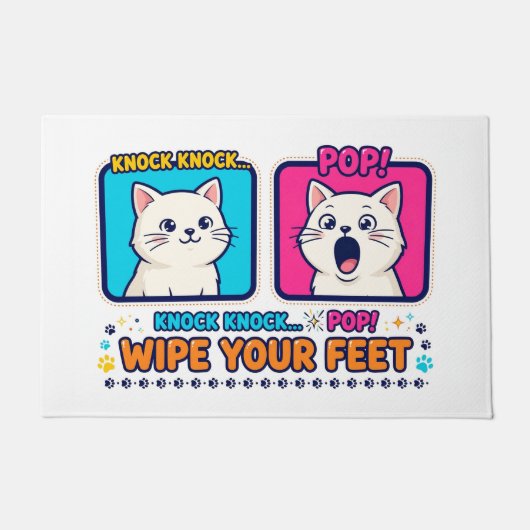 Pop Cat Knock Knock Funny Doormat ドアマット (正面)
