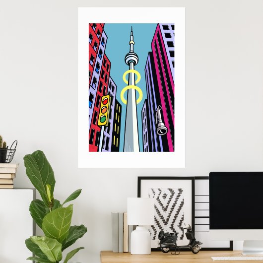 Pop City Skyline – Urban Tower Poster ポスター (ホームオフィス)