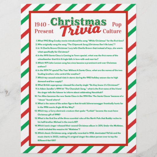 Pop Culture Christmas Trivia Game Sheet チラシ (正面)