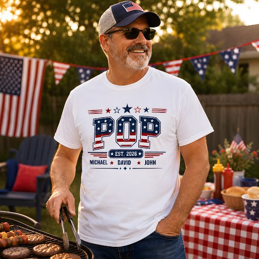 Pop Est 2026 USA愛国フラグカスタムキッズネーム Tシャツ