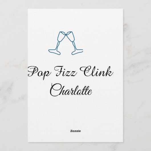 Pop fizz clink blue champagne bottle new year 招待状 (裏面)