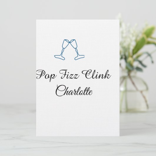 Pop fizz clink blue champagne bottle new year 招待状 (スタンド正面)