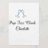 Pop fizz clink blue champagne bottle new year 招待状 (正面)