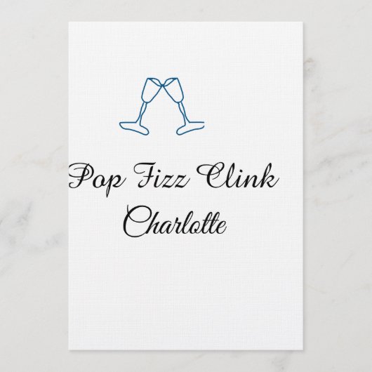 Pop fizz clink blue champagne bottle new year 招待状 (正面)