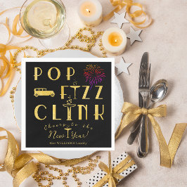 Pop Fizz Clink Gold Typograpy Modern New Years Eve スタンダードカクテルナプキン