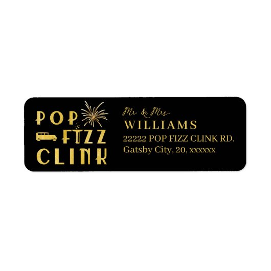 Pop Fizz Clink Gold Typograpy Modern New Years Eve ラベル (正面)