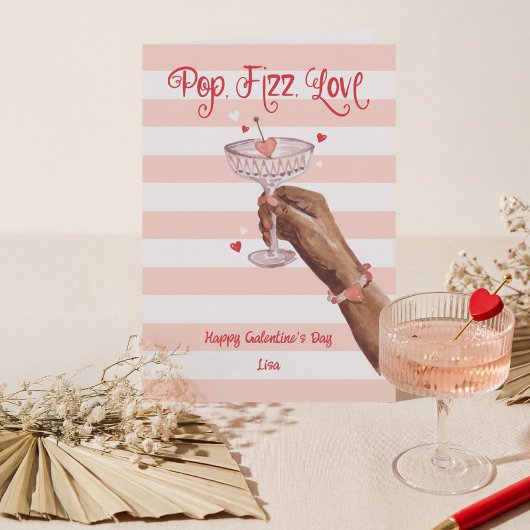 Pop Fizz Love Cocktail Cheer Happy Galentine's Day シーズンカード