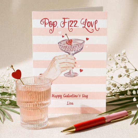 Pop Fizz Love Cocktail Cheer Happy Galentine's Day シーズンカード
