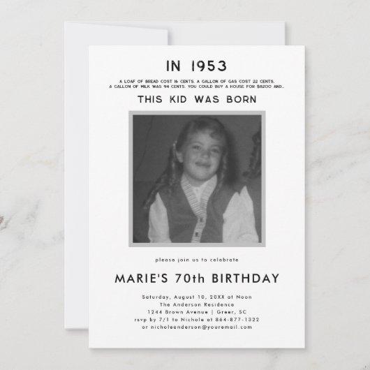 Pop History | 写真の誕生日パーティー 招待状 (正面)