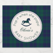 Pop it when she pops Classic Rocking horse plaid スパークリングワインラベル (シングルラベル)