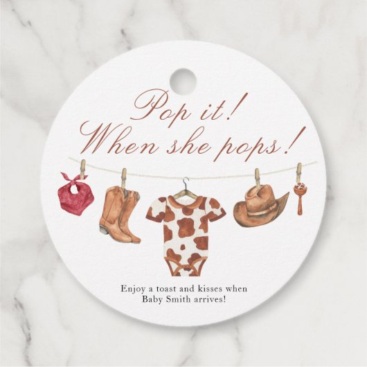 Pop it when she pops! - Cowboy Baby shower フェイバータグ (裏面)