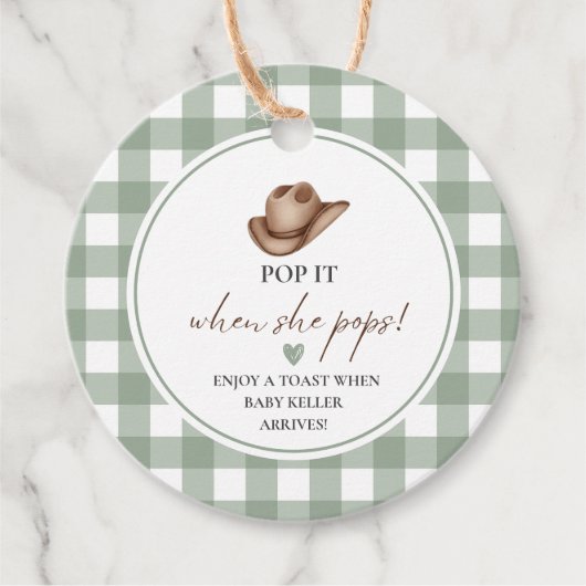 Pop it when she Pops Green Gingham Cowboy  フェイバータグ (正面)